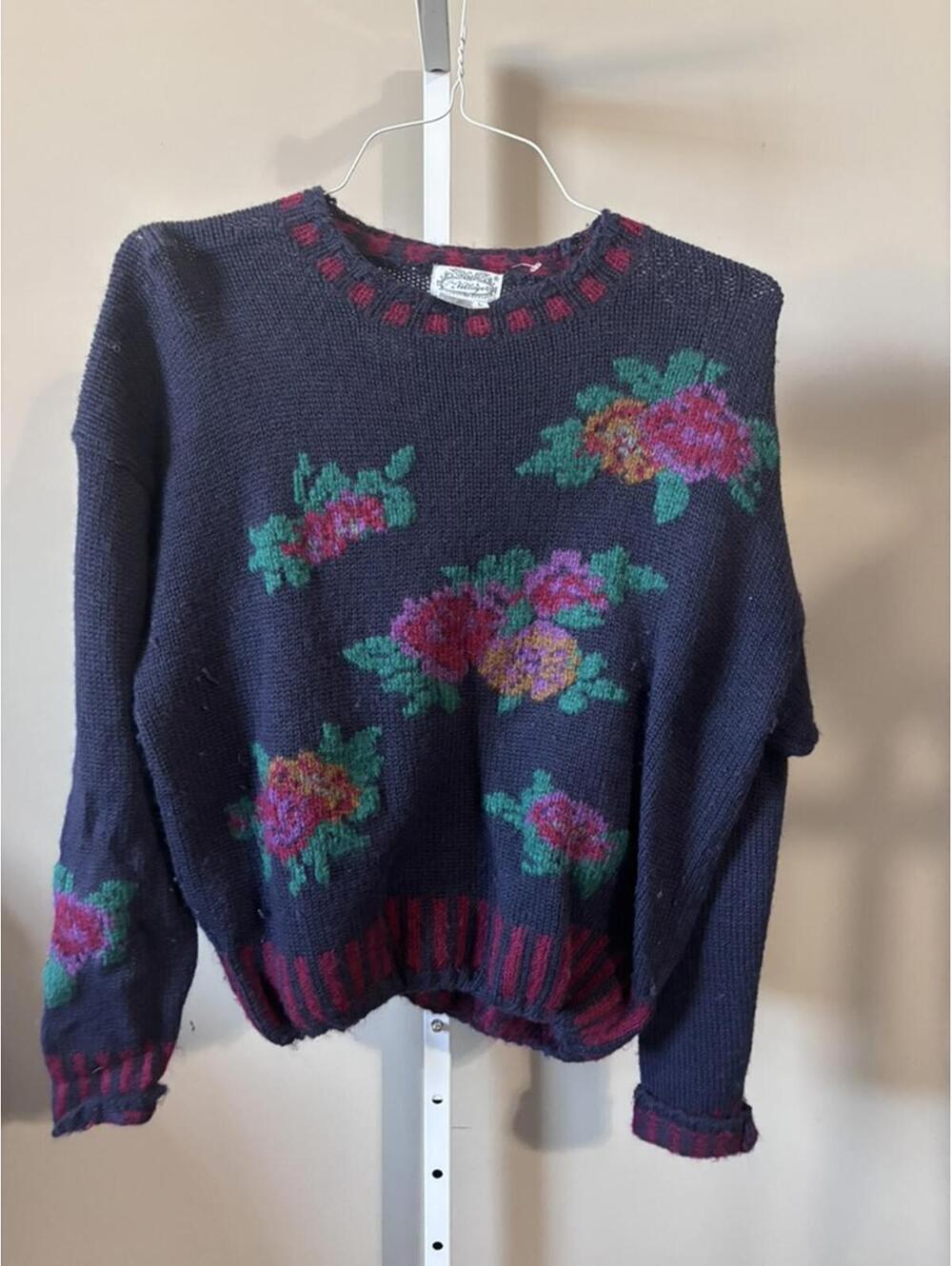 Vintage The Villager Floral Wool Blend Sweater | Cottagecore Knit | L